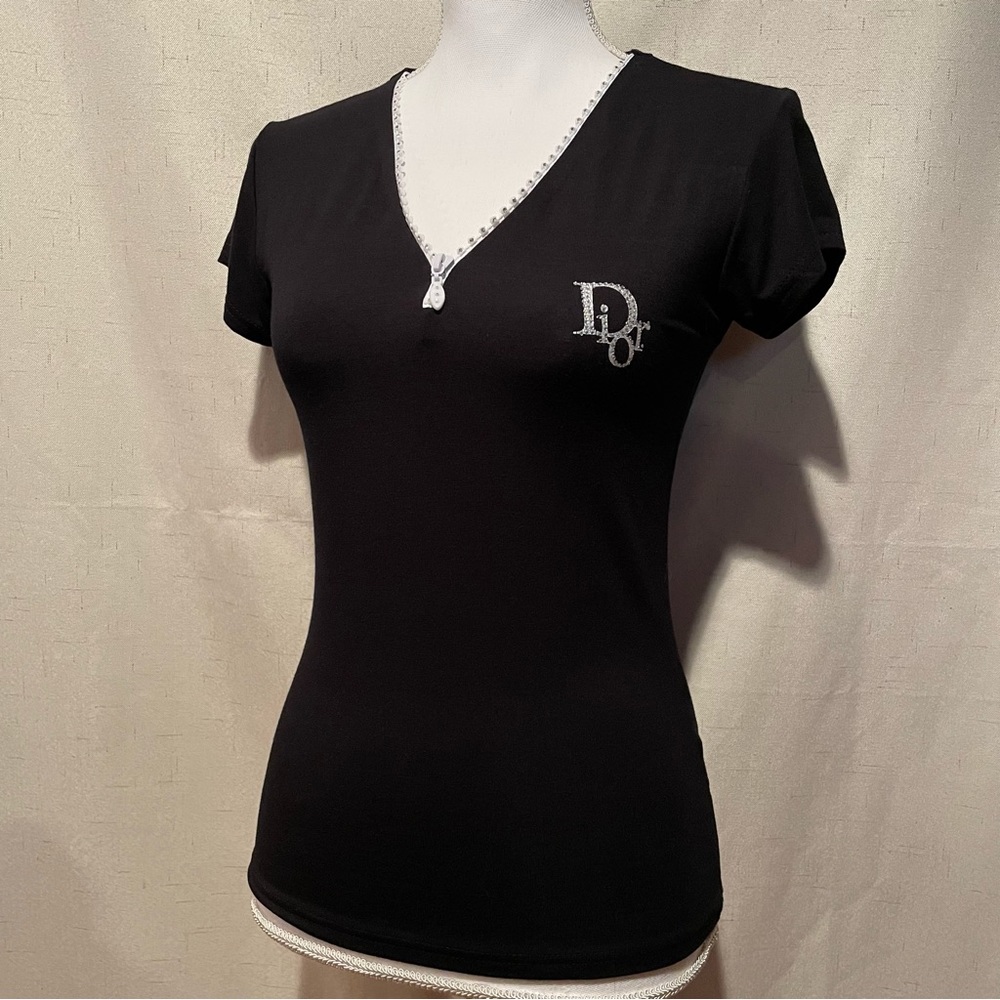 Christian Dior Rhinestones Logo Shirt Size Small